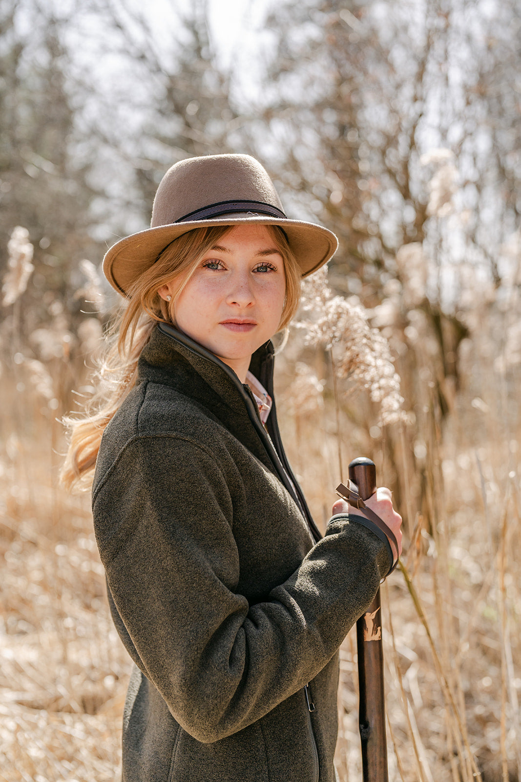 Oxford blue Fedora Wool hat, Camel (unisex)