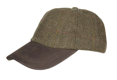 Oxford blue Leather Peak Tweed Baseball Cap, HW59 Brown (unisex)